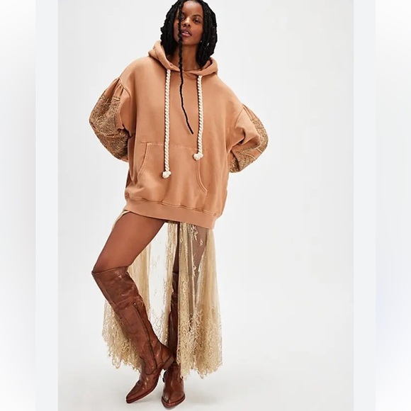 Free People Tops - Free People Encrusted Hoodie Sweatshirt In Latte
